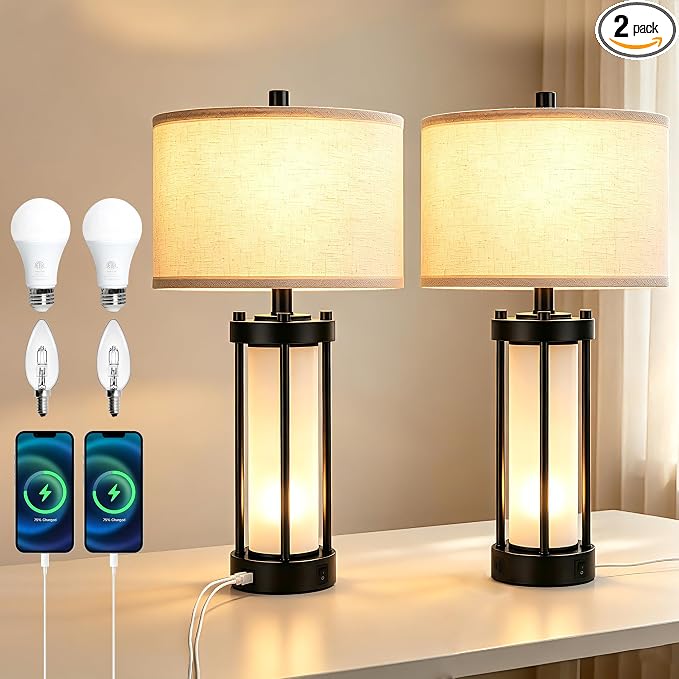 24 in Set of 2 Table Lamps with USB-C and USB-A