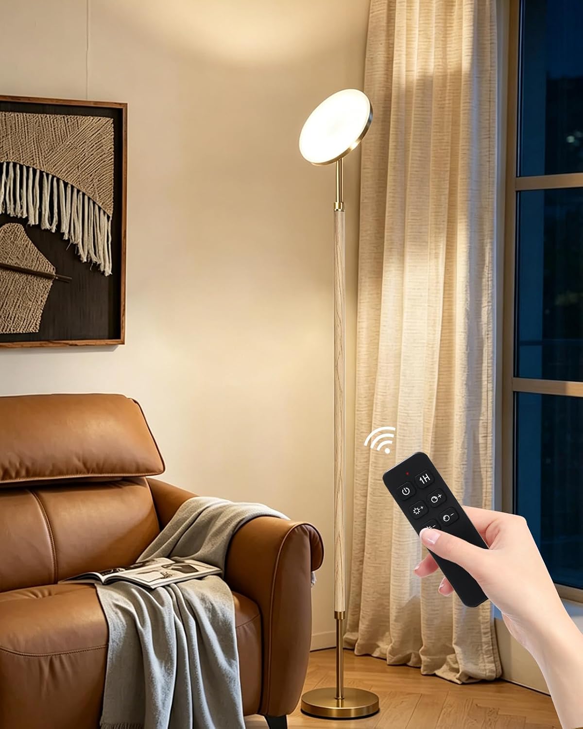 Solid Wood LED Torchiere, 69 in, 3000LM, Remote